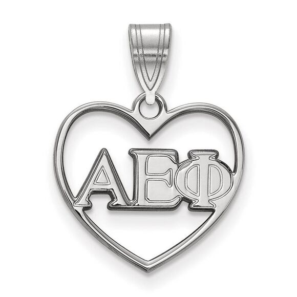 Sterling Silver Alpha Epsilon Phi Heart Greek Letters Pendant - Picture 1 of 3